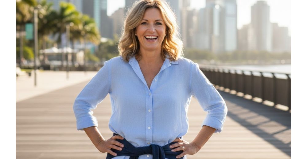 Body confidence coach Brisbane — Angela Vella 45 Dark Blue Fitness