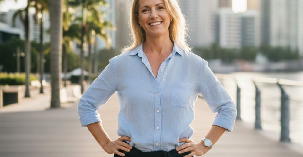 Weight loss mindset coach Brisbane — Angela Vella 45 Dark Blue Fitness