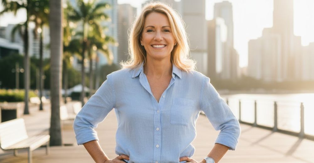 Weight loss for women over 40 Brisbane — Angela Vella 45 Dark Blue Fitness