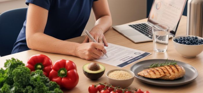 Angela Vella creating a personalised meal plan for a Brisbane client